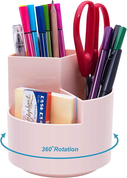 360 degree rotating multi-functional pen holder with 3 separate layer for office desk organiser (Pink) Tristar Online