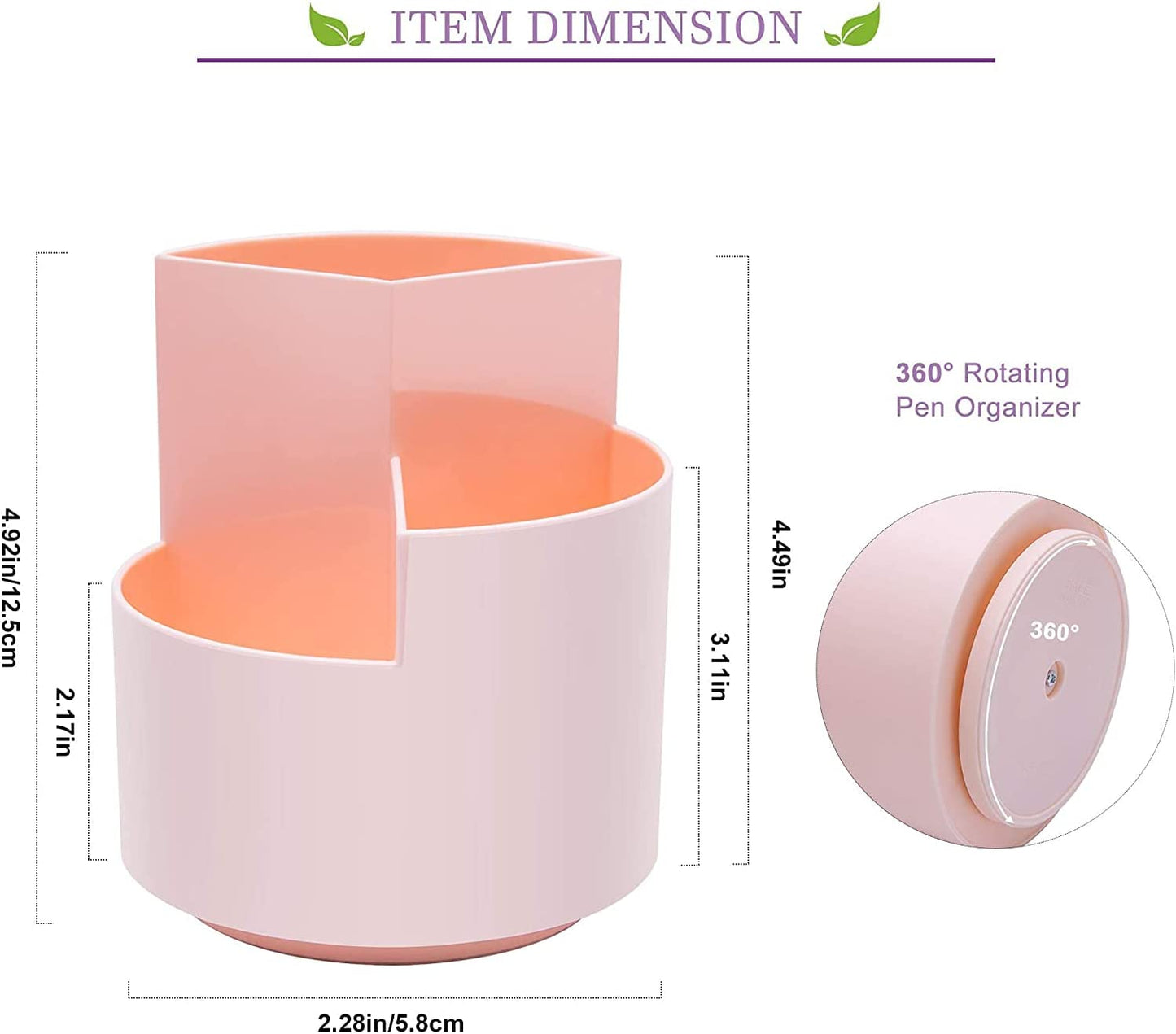 360 degree rotating multi-functional pen holder with 3 separate layer for office desk organiser (Pink) Tristar Online