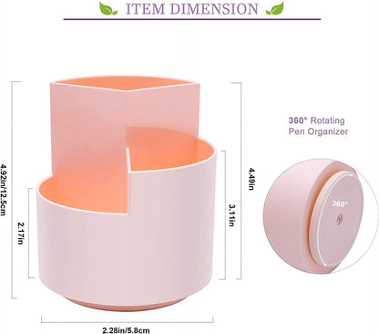 360 degree rotating multi-functional pen holder with 3 separate layer for office desk organiser (Pink) Tristar Online