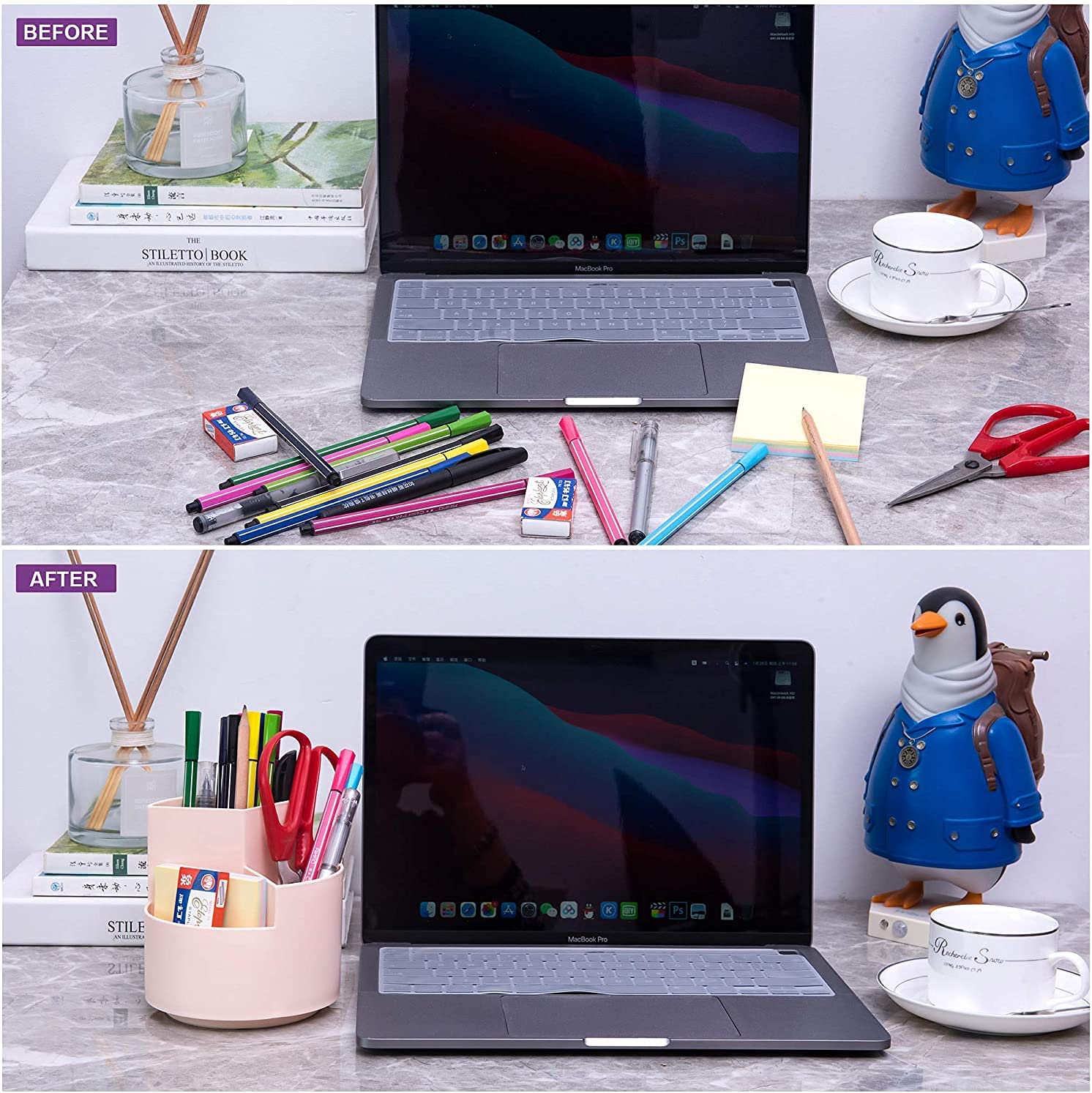 360 degree rotating multi-functional pen holder with 3 separate layer for office desk organiser (Pink) Tristar Online