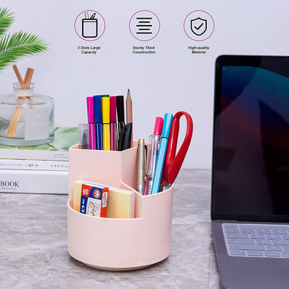 360 degree rotating multi-functional pen holder with 3 separate layer for office desk organiser (Pink) Tristar Online