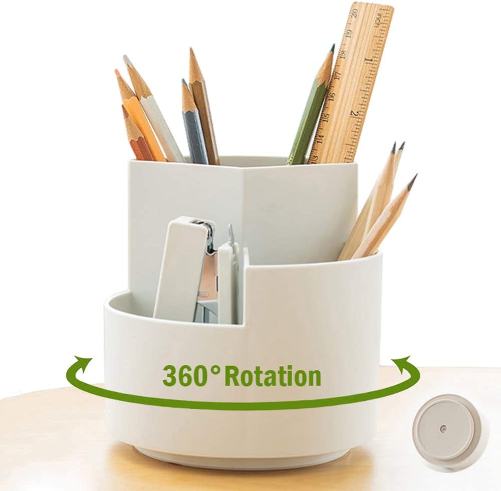 360 degree rotating multi-functional pen holder with 3 separate layer for office desk organiser (White) Tristar Online