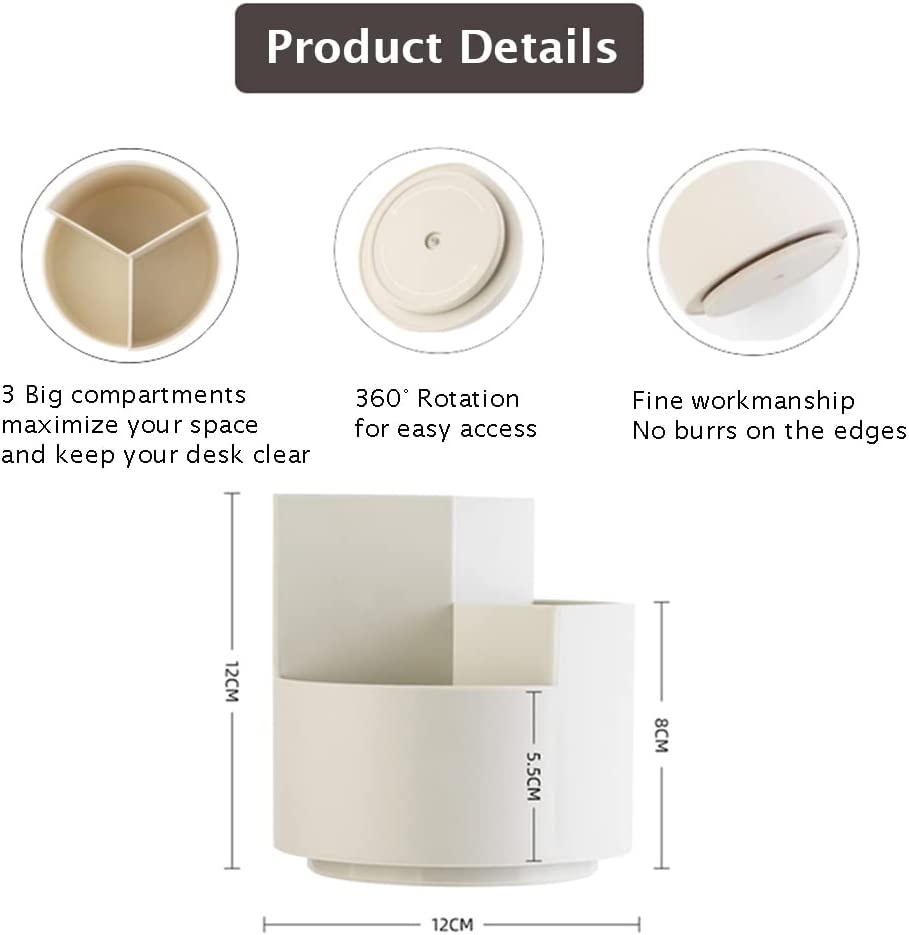 360 degree rotating multi-functional pen holder with 3 separate layer for office desk organiser (White) Tristar Online