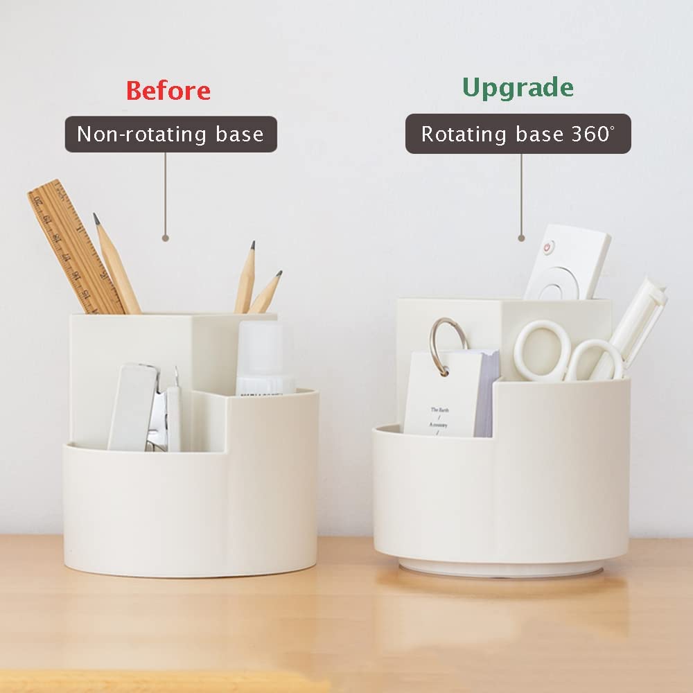 360 degree rotating multi-functional pen holder with 3 separate layer for office desk organiser (White) Tristar Online
