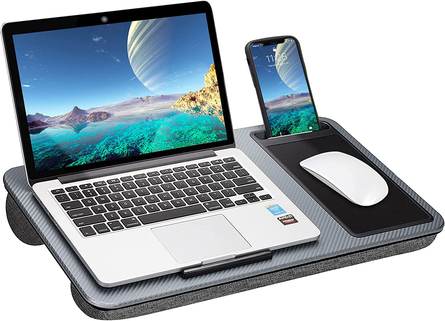 Portable Laptop Desk with Device Ledge, Mouse Pad and Phone Holder for Home Office (Silver, 40cm) Tristar Online