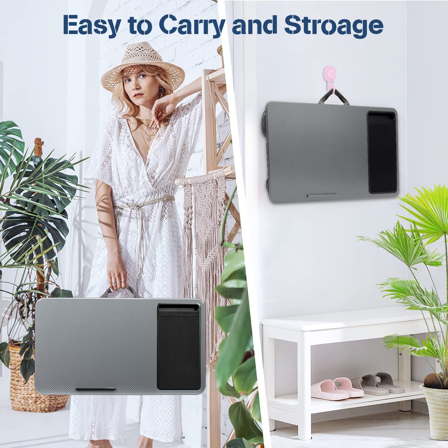 Portable Laptop Desk with Device Ledge, Mouse Pad and Phone Holder for Home Office (Silver, 40cm) Tristar Online