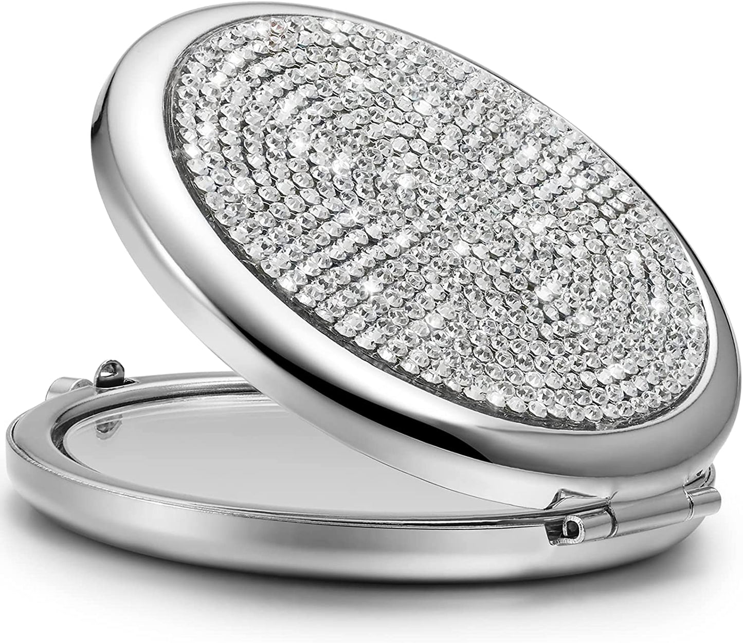 Mini Small Diamond 1X/2X Magnifying Round Metal Pocket Makeup Mirror (Silver) Tristar Online
