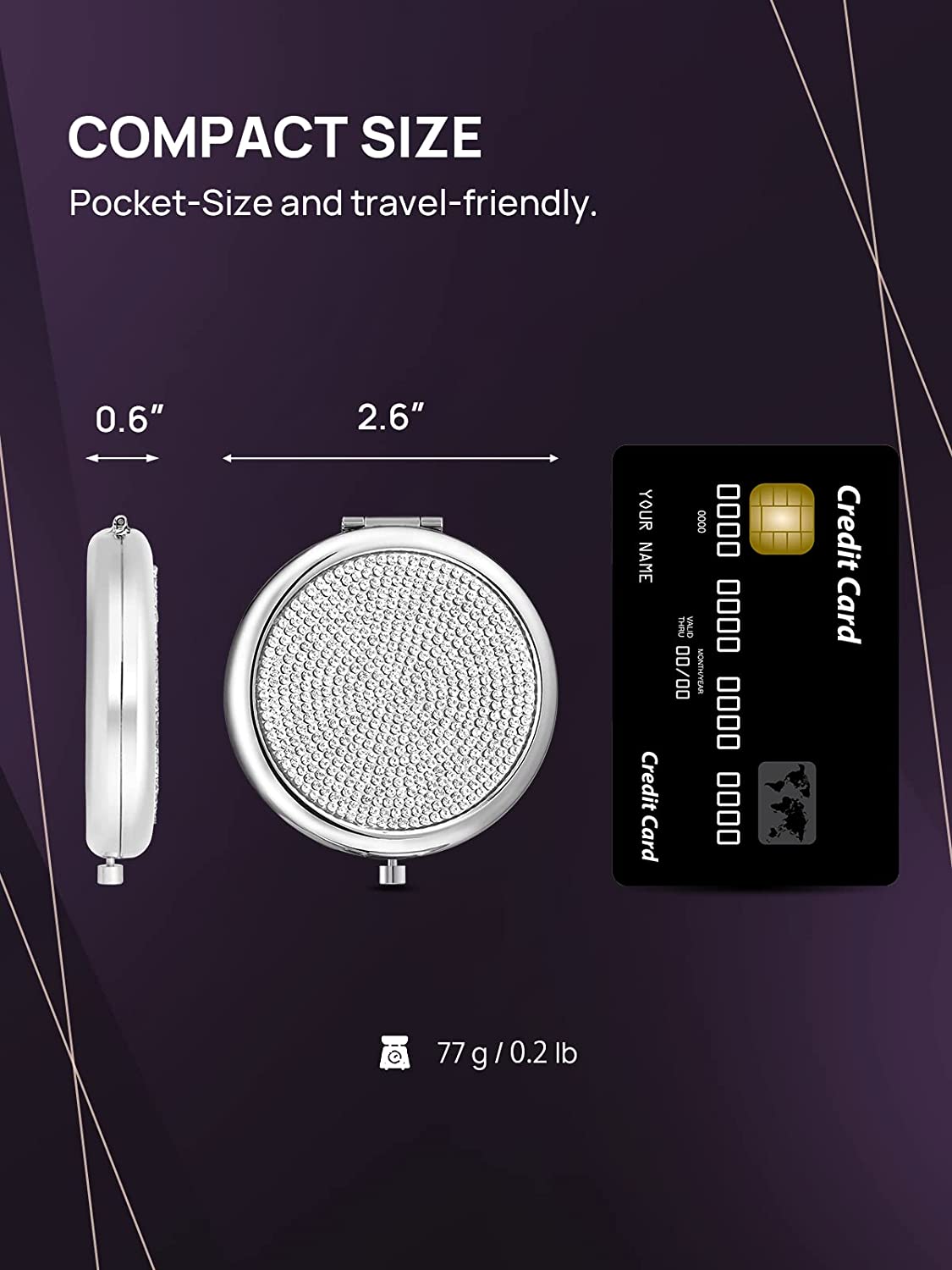 Mini Small Diamond 1X/2X Magnifying Round Metal Pocket Makeup Mirror (Silver) Tristar Online