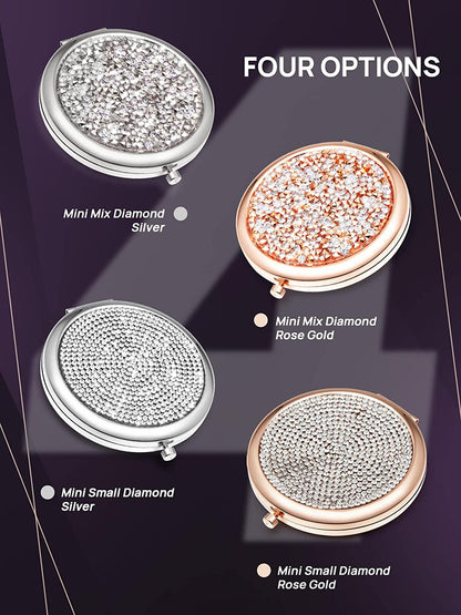 Mini Small Diamond 1X/2X Magnifying Round Metal Pocket Makeup Mirror (Silver) Tristar Online