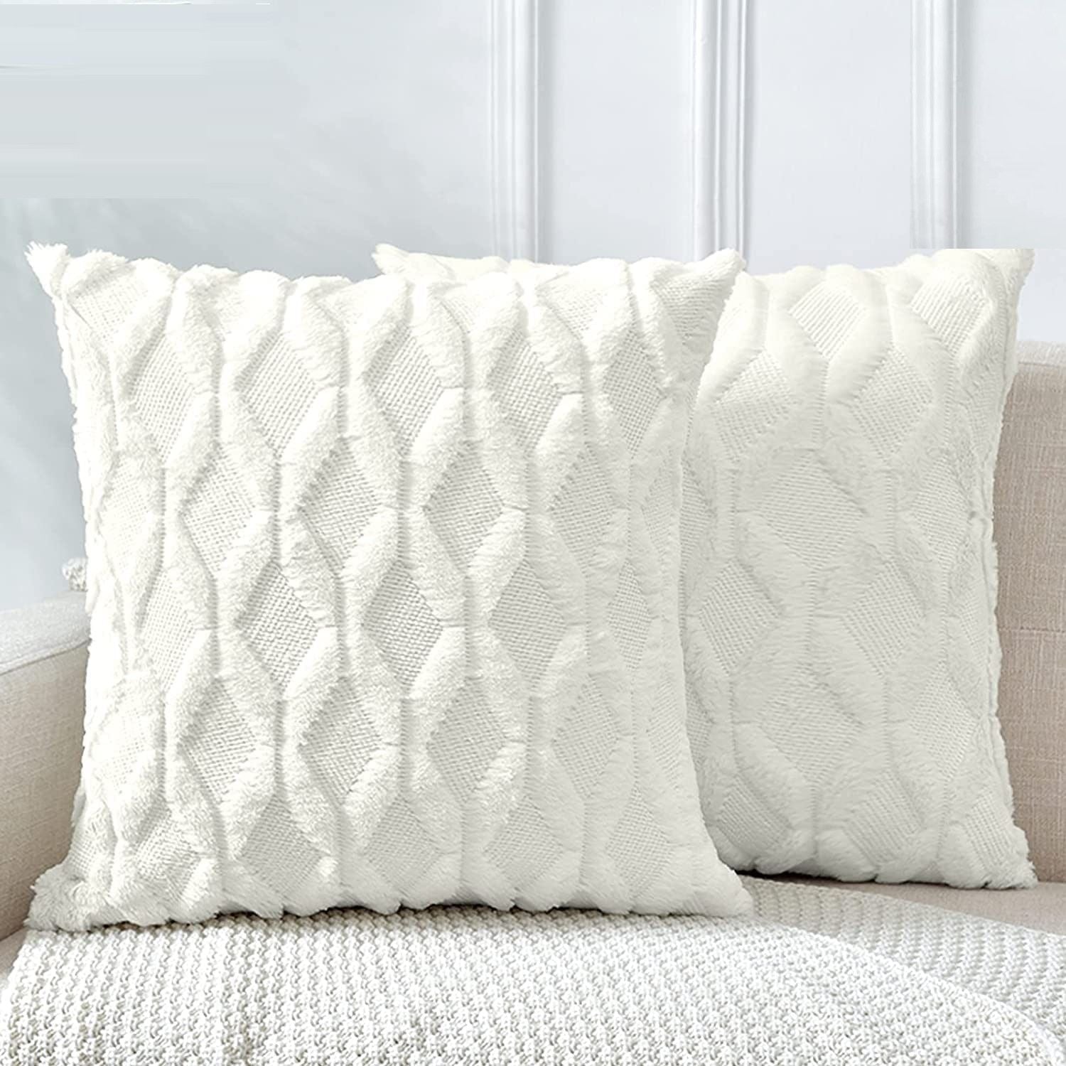 2 Pack Decorative Boho Throw Pillow Covers 45 x 45 cm (White) Tristar Online