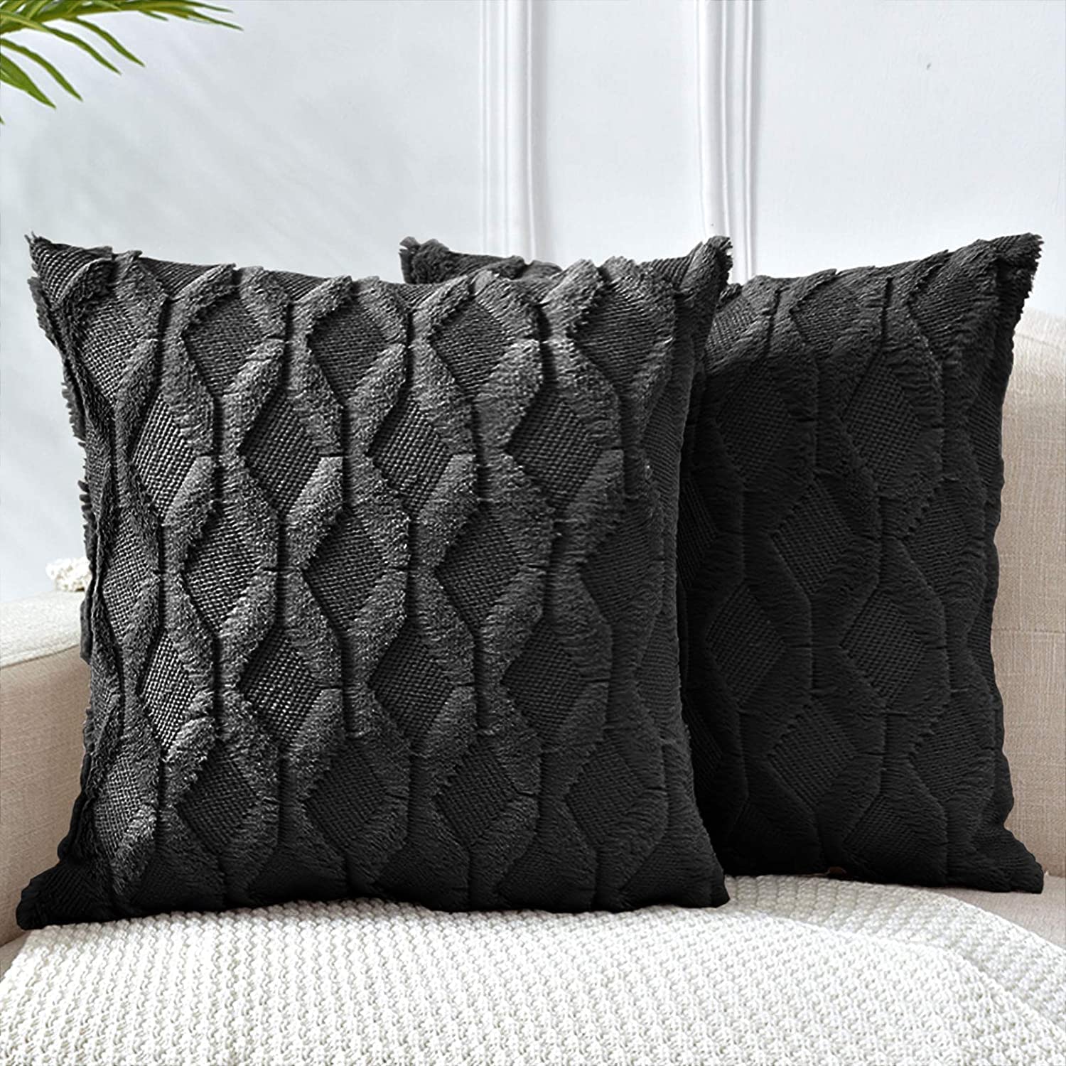 2 Pack Decorative Boho Throw Pillow Covers 45 x 45 cm (Black) Tristar Online