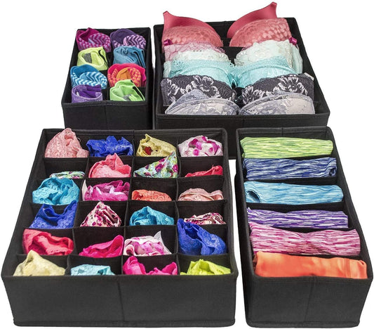 4 Pack Foldable Drawer Dividers Storage Boxes (Black) Tristar Online