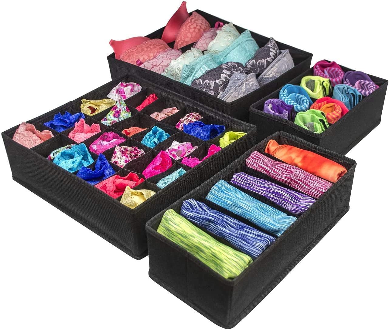 4 Pack Foldable Drawer Dividers Storage Boxes (Black) Tristar Online