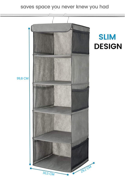 2 Pack 5 Foldable Shelf Hanging Closet Organizer Space Saver with Side Accessories Pockets for Clothes Storage Tristar Online