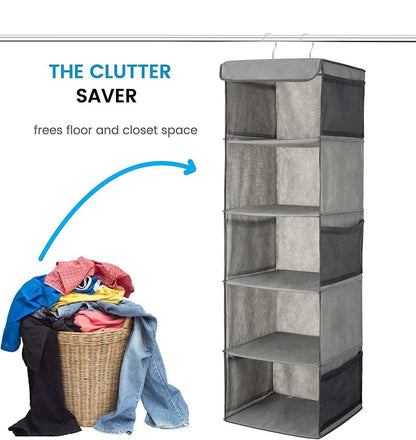 2 Pack 5 Foldable Shelf Hanging Closet Organizer Space Saver with Side Accessories Pockets for Clothes Storage Tristar Online