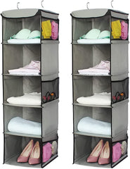 2 Pack 5 Foldable Shelf Hanging Closet Organizer Space Saver with Side Accessories Pockets for Clothes Storage Tristar Online