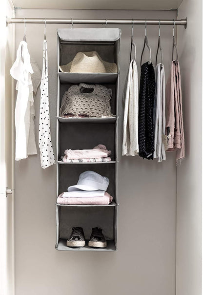 2 Pack 5 Foldable Shelf Hanging Closet Organizer Space Saver with Side Accessories Pockets for Clothes Storage Tristar Online