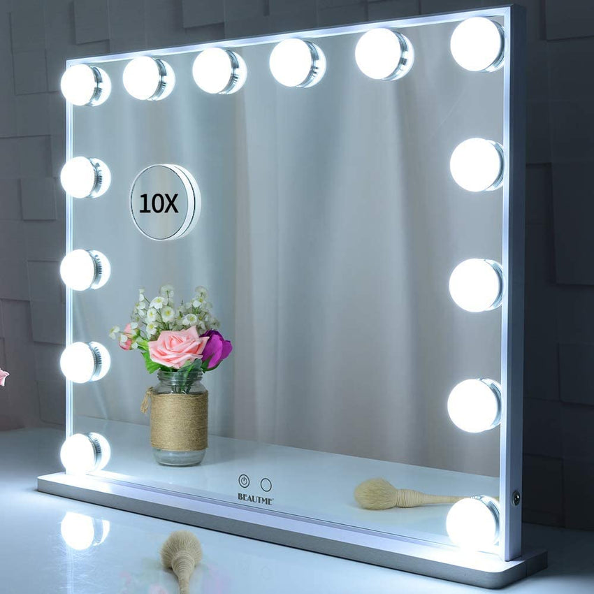 Hollywood Makeup Vanity Mirror with LED Lights and Detachable 10X Magnification Mirror (White, 62 x 51 cm) Tristar Online