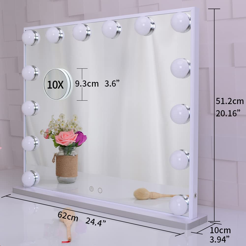 Hollywood Makeup Vanity Mirror with LED Lights and Detachable 10X Magnification Mirror (White, 62 x 51 cm) Tristar Online