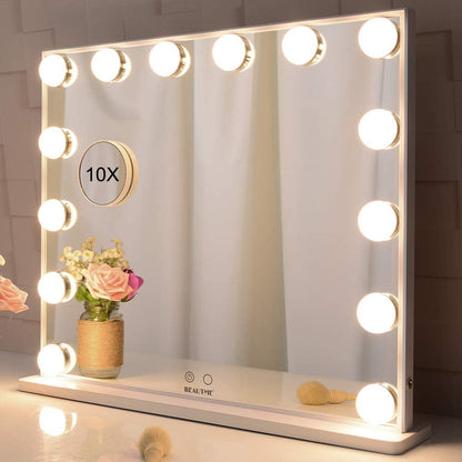 Hollywood Makeup Vanity Mirror with LED Lights and Detachable 10X Magnification Mirror (White, 62 x 51 cm) Tristar Online