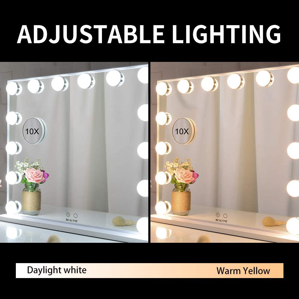 Hollywood Makeup Vanity Mirror with LED Lights and Detachable 10X Magnification Mirror (White, 62 x 51 cm) Tristar Online