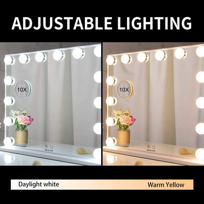 Hollywood Makeup Vanity Mirror with LED Lights and Detachable 10X Magnification Mirror (White, 62 x 51 cm) Tristar Online
