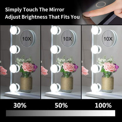 Hollywood Makeup Vanity Mirror with LED Lights and Detachable 10X Magnification Mirror (White, 62 x 51 cm) Tristar Online