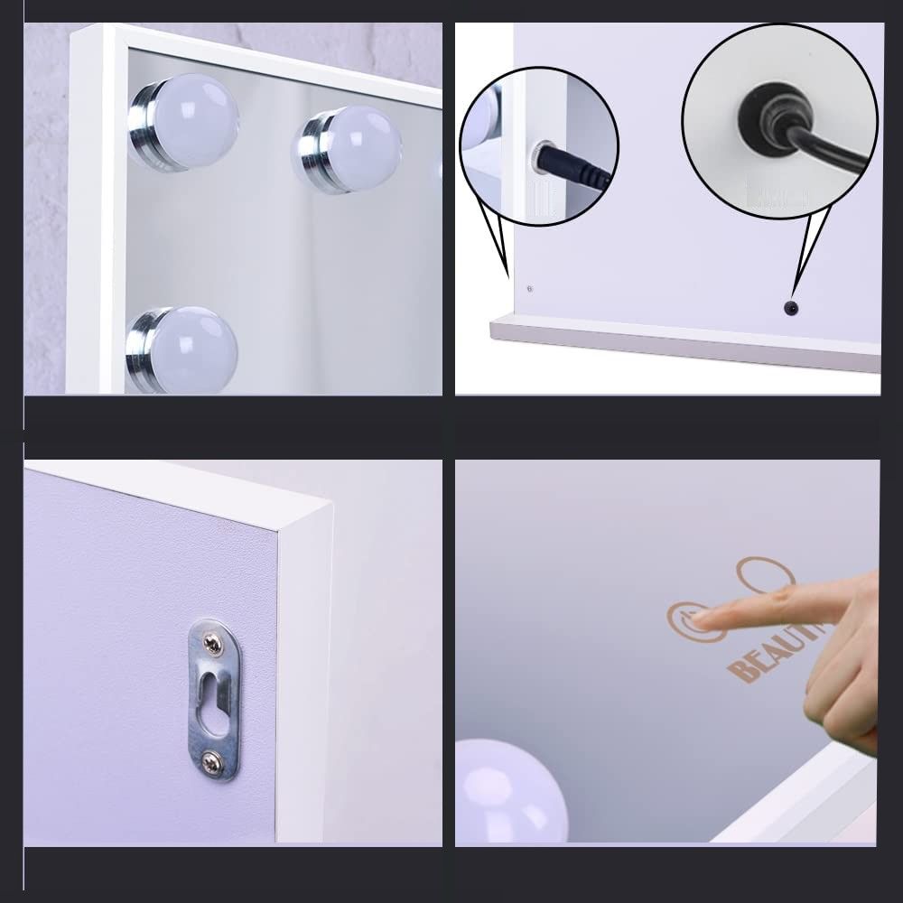 Hollywood Makeup Vanity Mirror with LED Lights and Detachable 10X Magnification Mirror (White, 62 x 51 cm) Tristar Online