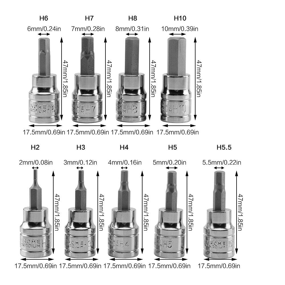 9pcs Allen Key Sockets Hex Bit Socket Set 3/8" Drive Drill Metric Tools 2-10mm Tristar Online
