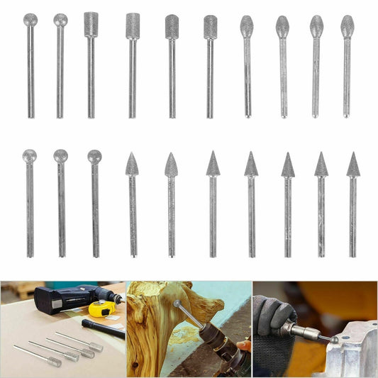 20pcs Diamond Grinding Heads Mini Drill Burrs Bit Set 3mm Shank for Rotary Tool Tristar Online