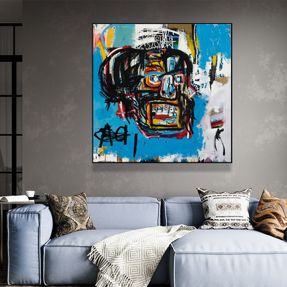 60cmx60cm Blue Head By Basquiat Black Frame Canvas Wall Art Tristar Online