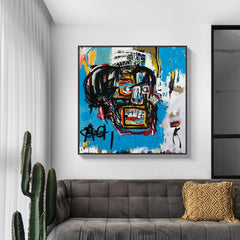 70cmx70cm Blue Head By Basquiat Black Frame Canvas Wall Art Tristar Online