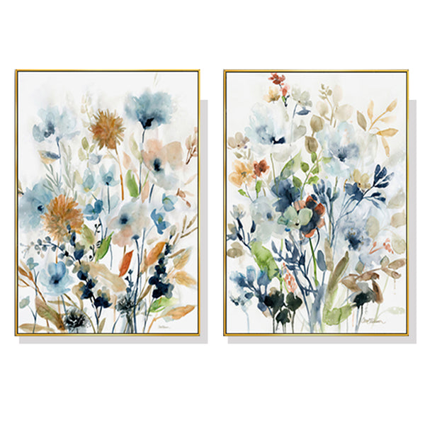 50cmx70cm Colourful Floras Watercolour style 2 Sets Gold Frame Canvas Wall Art Tristar Online