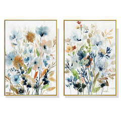 60cmx90cm Colourful Floras Watercolour style 2 Sets Gold Frame Canvas Wall Art Tristar Online