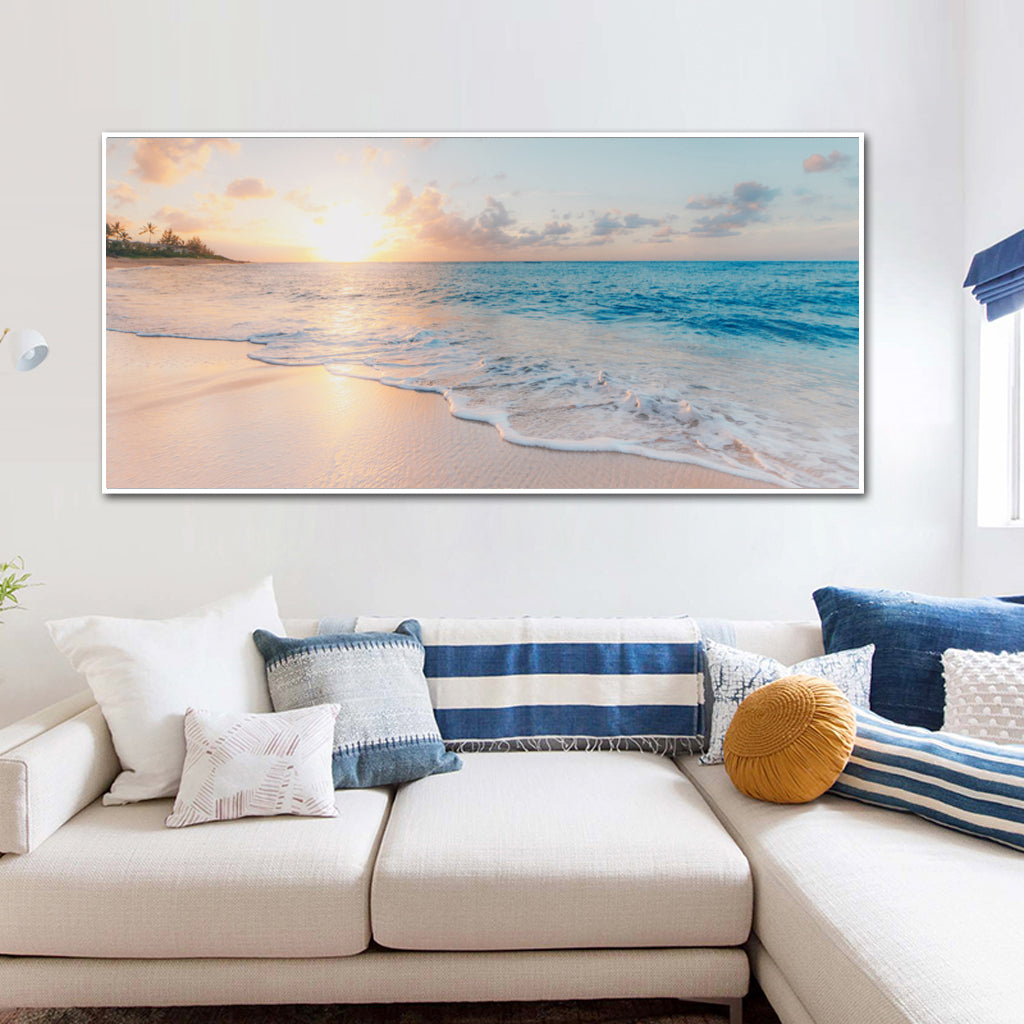 60cmx120cm Ocean and Beach White Frame Canvas Tristar Online