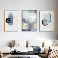 60cmx90cm Marbled Light Grey 3 Sets Gold Frame Canvas Wall Art Tristar Online