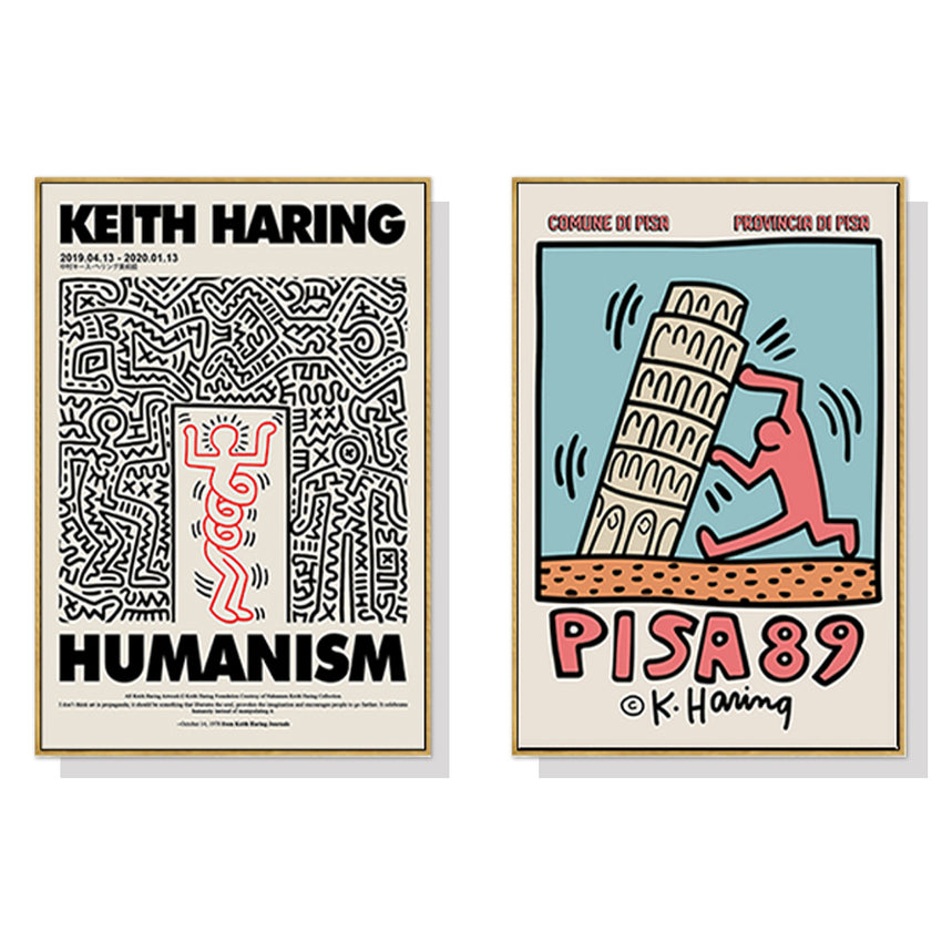 60cmx60cm Wall art By Keith Haring 2 Sets Gold Frame Canvas Tristar Online