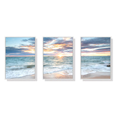 40cmx60cm Sunrise by the ocean 3 Sets White Frame Canvas Wall Art Tristar Online