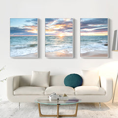 50cmx70cm Sunrise by the ocean 3 Sets White Frame Canvas Wall Art Tristar Online