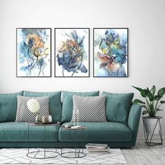 40cmx60cm Watercolor Style Abstract Flower 3 Sets Black Frame Canvas Wall Art Tristar Online