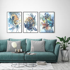 60cmx90cm Watercolor Style Abstract Flower 3 Sets Black Frame Canvas Wall Art Tristar Online