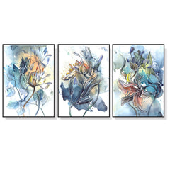60cmx90cm Watercolor Style Abstract Flower 3 Sets Black Frame Canvas Wall Art Tristar Online