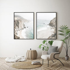 40cmx60cm Mountain Beach 2 Sets Black Frame Canvas Wall Art Tristar Online