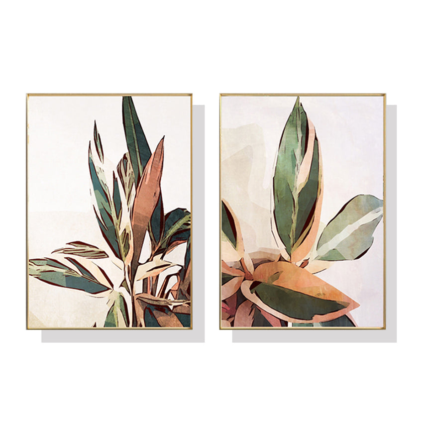 50cmx70cm Botanical Leaves 2 Sets Gold Frame Canvas Wall Art Tristar Online
