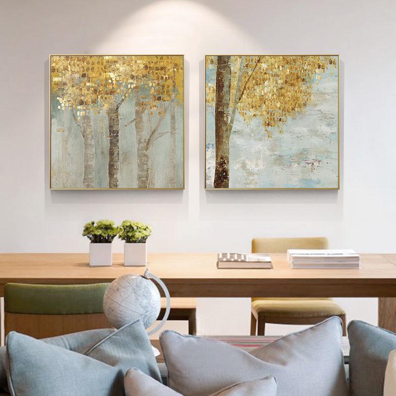 70cmx70cm Golden Leaves 2 Sets Gold Frame Canvas Wall Art Tristar Online