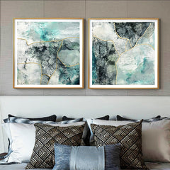 50cmx50cm Marbled Green 2 Sets Gold Frame Canvas Wall Art Tristar Online