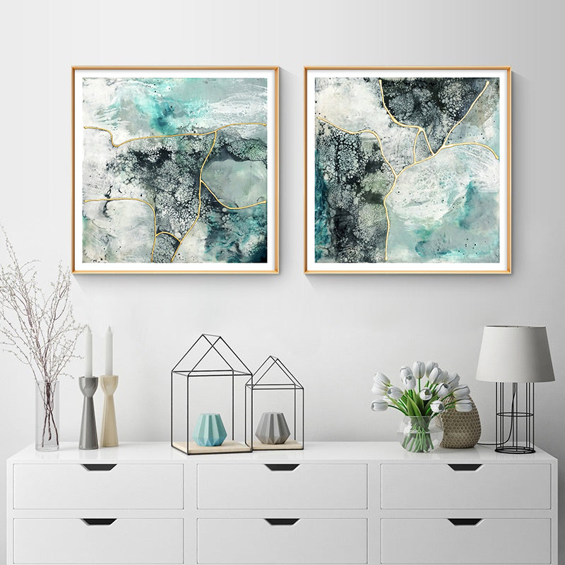 60cmx60cm Marbled Green 2 Sets Gold Frame Canvas Wall Art Tristar Online