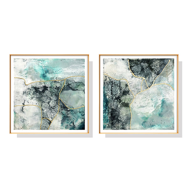 60cmx60cm Marbled Green 2 Sets Gold Frame Canvas Wall Art Tristar Online