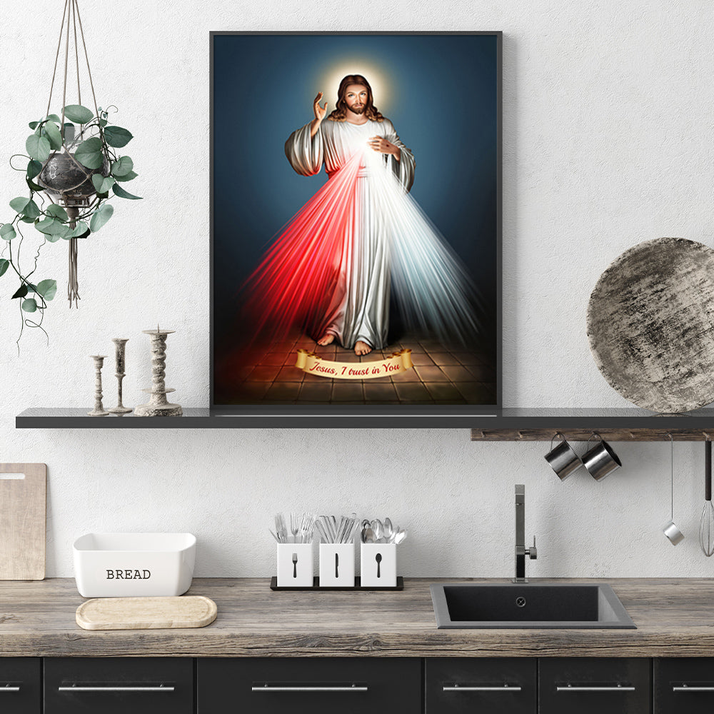 50cmx70cm Jesus Divine Mercy I Trust In You Black Frame Canvas Wall Art Tristar Online