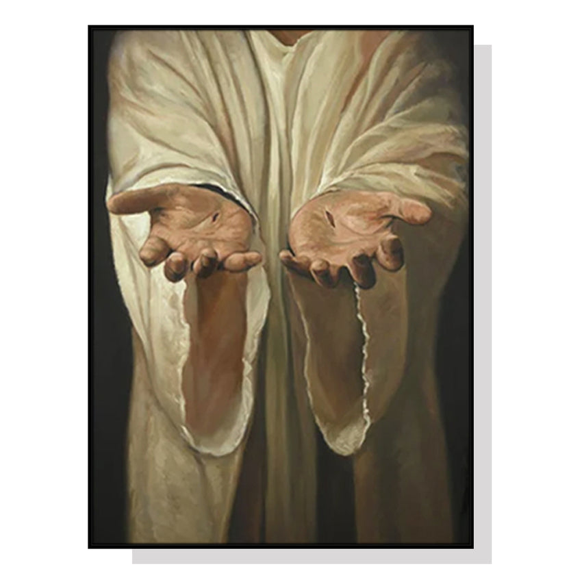 50cmx70cm Jesus Nail Hand Black Frame Canvas Wall Art Tristar Online